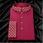 Hibban Fashion China Stitch Designer Panjabi - Royal Maroon